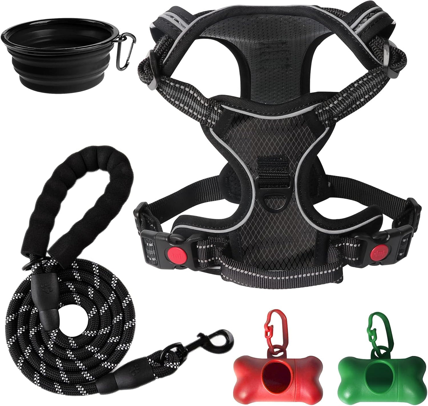 No Pull Dog Harness, Adjustable Soft Padded Dog Vest, Medium Large Dog Harness with 5FT Dog Leash,Reflective No-Choke Pet Oxford Vest with Easy Control Handle Black