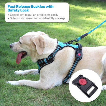 No Pull Dog Harness, Adjustable Soft Padded Dog Vest, Medium Large Dog Harness with 5FT Dog Leash,Reflective No-Choke Pet Oxford Vest with Easy Control Handle Black