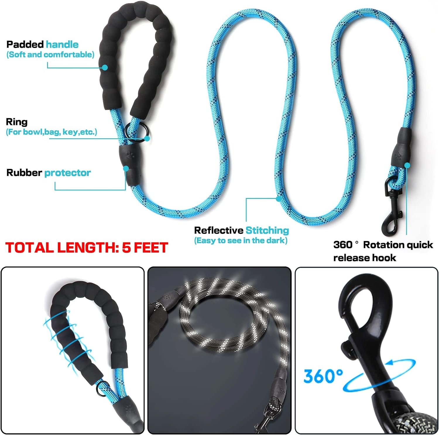 No Pull Dog Harness, Adjustable Soft Padded Dog Vest, Medium Large Dog Harness with 5FT Dog Leash,Reflective No-Choke Pet Oxford Vest with Easy Control Handle Black